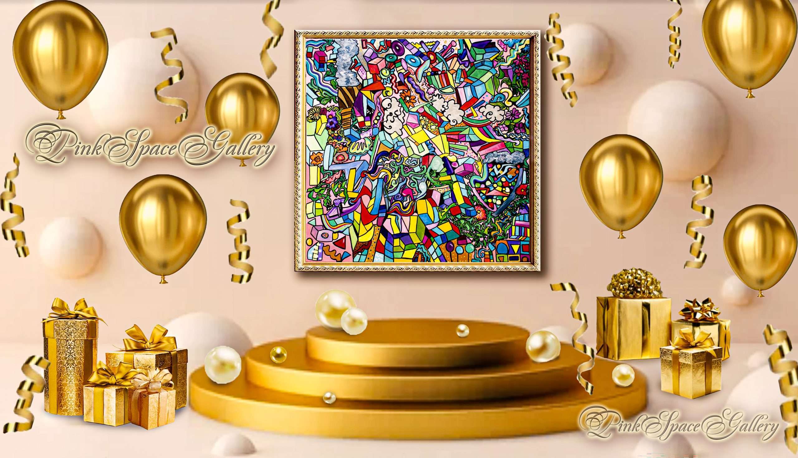 Modern Rare Luxurious Visual Dimensionalism Paintings PinkSpaceGallery.com Life At High Frequency by YashaTheArtist